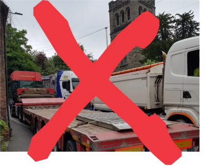 HGVs on Buxton Road with cross