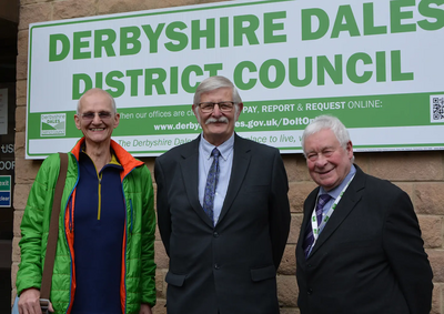 Cllrs Buttle Flitter and Slack outside Town Hall