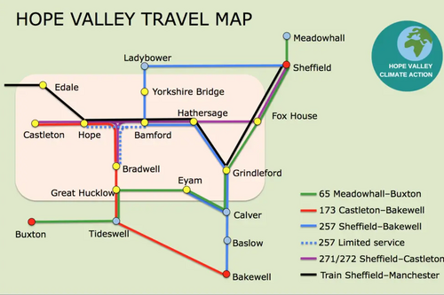 Bus and rail map for Hope Valley