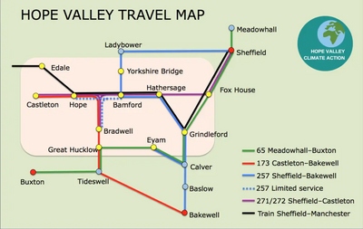 Bus and rail map for Hope Valley